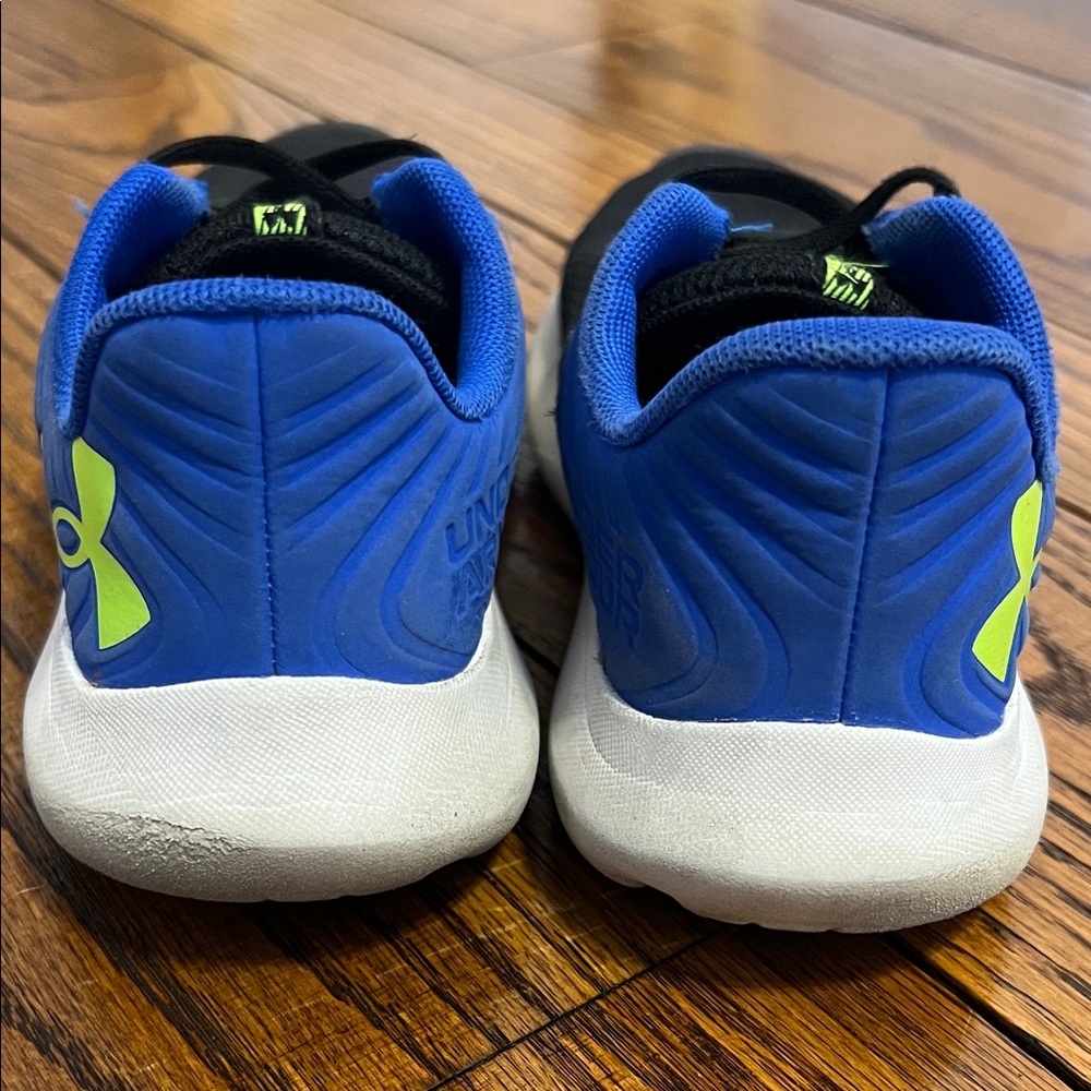 Under Armour Youth Black & Blue Sneakers with Neon Green Logo - Picture 13 of 17